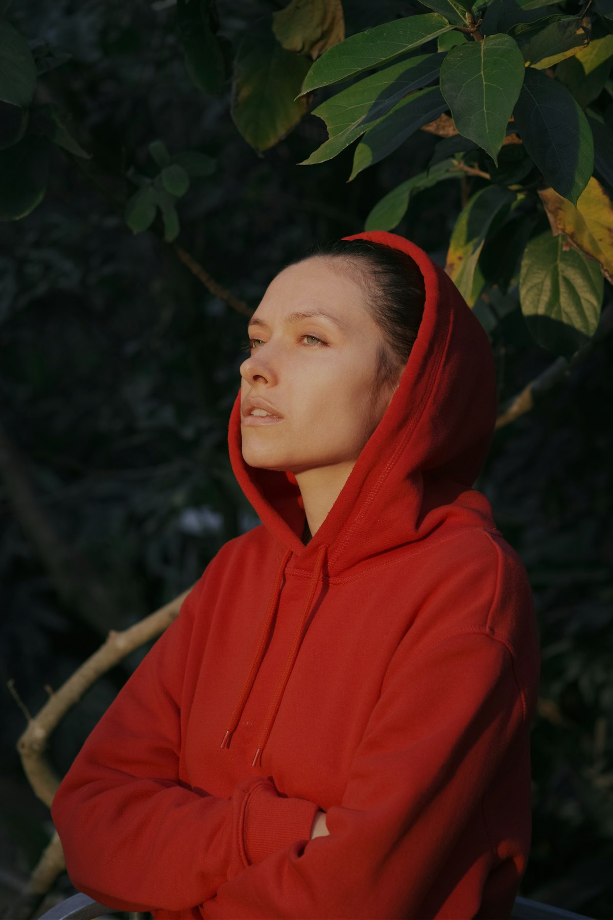 Women red hoodie